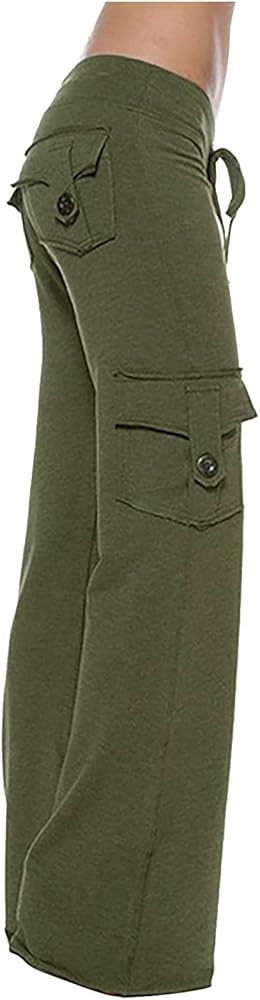 DUOWEI Woman Wide Leg Pants Women Elastic Waist Casual Cargo Pants Joggers Yoga Pants Pockets Wid... | Amazon (US)