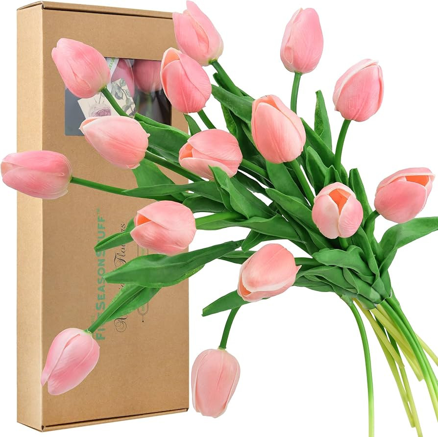 FiveSeasonStuff Real Touch Tulips Artificial Flowers – 15 Stems Faux Tulip Bouquet in Gift Box ... | Amazon (US)