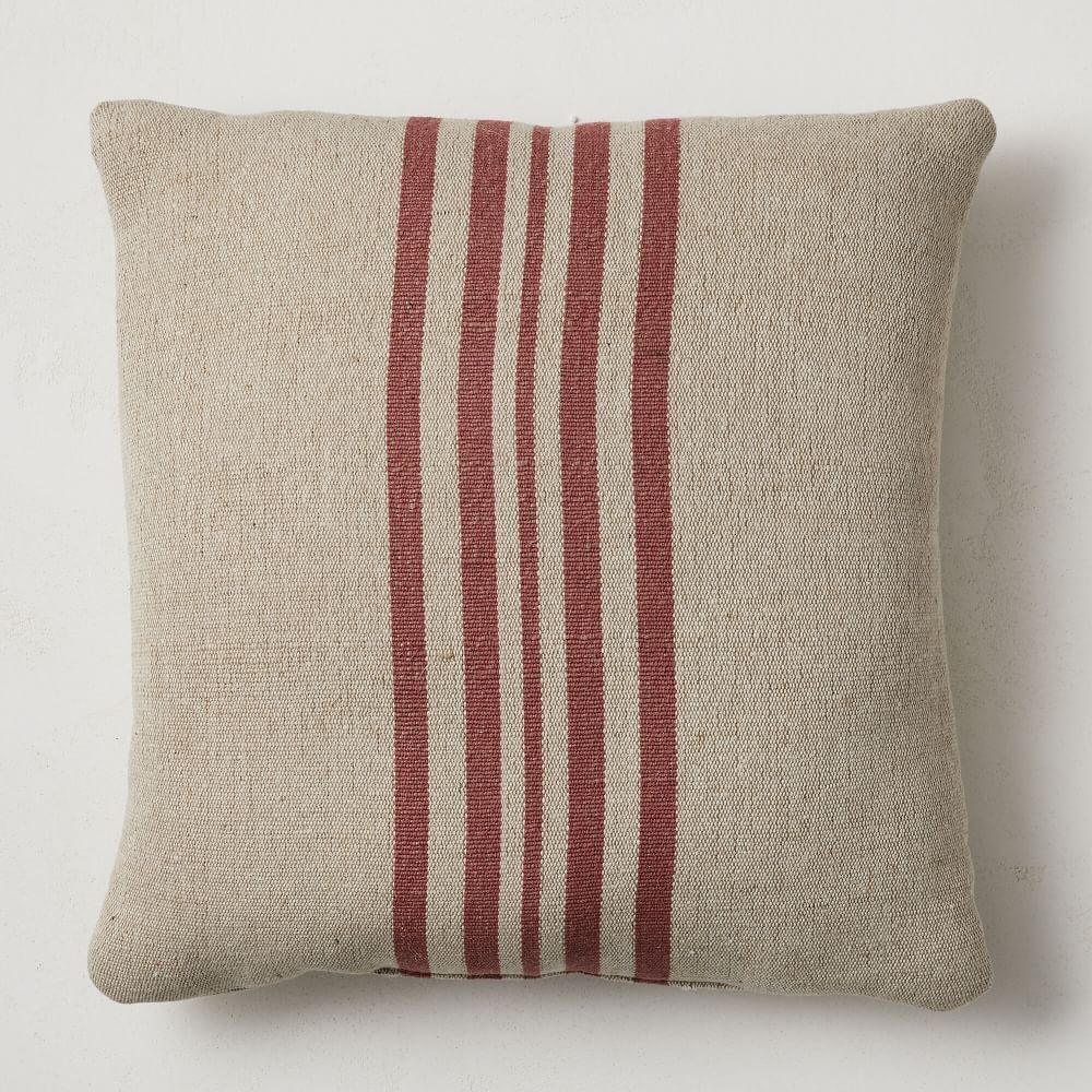 Outdoor Natural Center Stripe Pillow, 18&amp;quot;x18&amp;quot;, Natural/Red | West Elm (US)