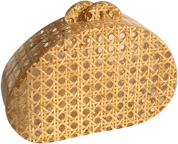 Clear Acrylic Rattan Clutch Oval Beach Bag with Gold Chain Transparant Purse for Woman Vacation T... | Amazon (US)