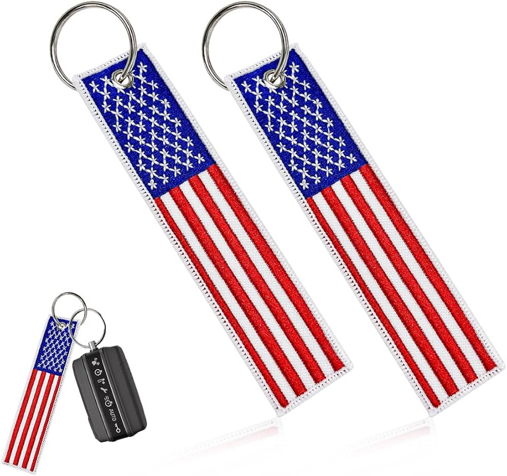 2 PCS American Flag Key Chain, Flag Key Chain Tag with Key Ring, Embroidered Key Chain for Car & ... | Amazon (US)