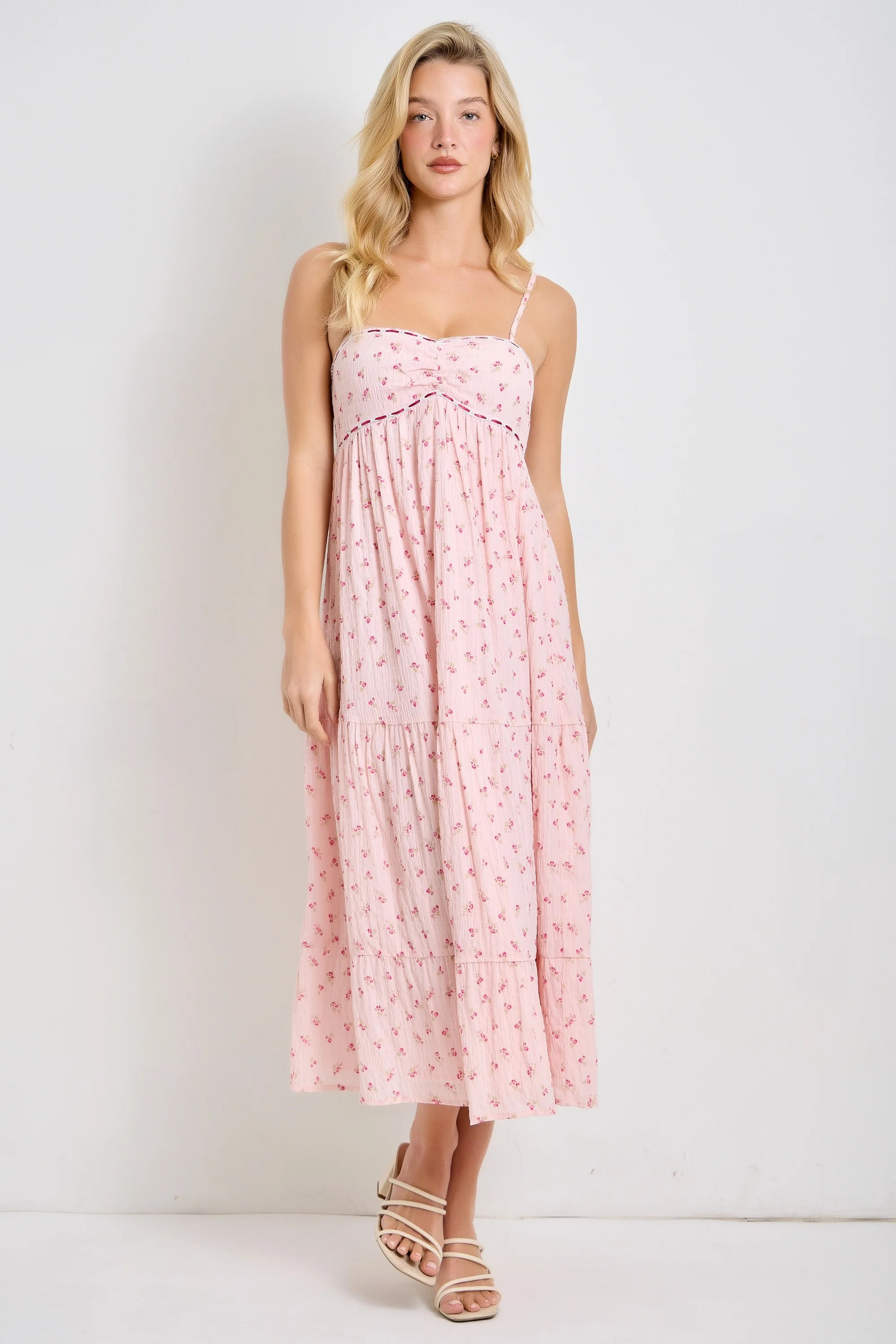 Light Pink Floral Ribbon Detail Midi Dress - XSmall | PinkBlush Maternity