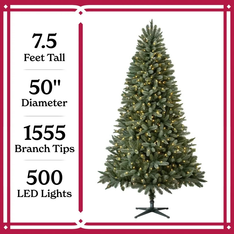 Holiday Time Árbol de Navidad Artificial de Abeto de Madera de Abedul Preiluminado de 7,5', Luce... | Walmart (US)