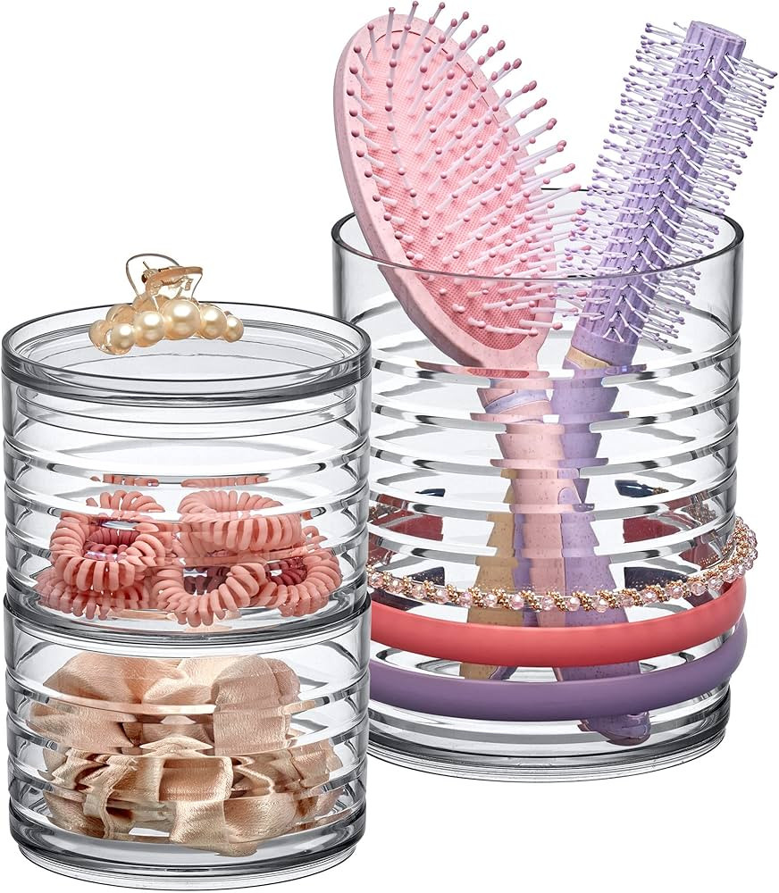 Amazing Abby - Intrigue - Acrylic Headband Organizer, Plastic Hairbrush Holder, Stackable Contain... | Amazon (US)