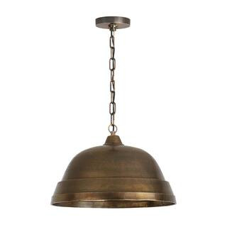 Sedona 100-Watt 1-Light Oxidized Brass Sand-Cast Medium Dome Pendant Light and No Bulbs Included | The Home Depot