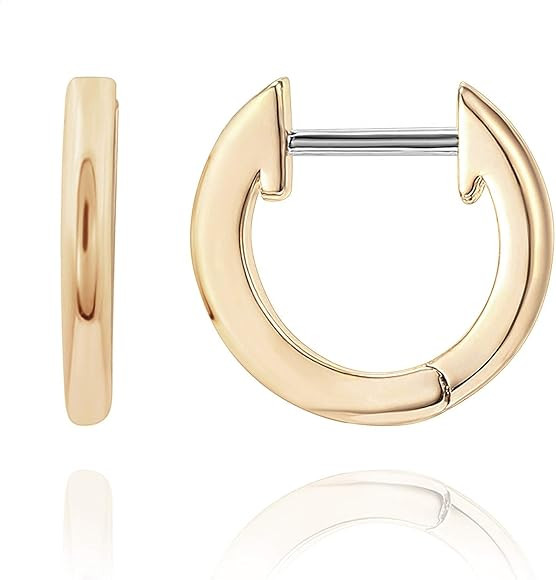 PAVOI 14K Gold Plated Cuff Earrings Huggie Stud | Small Hoop Earrings for Women | Amazon (US)