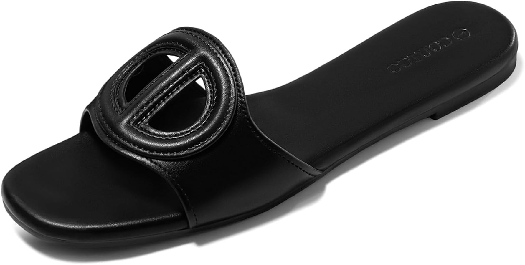 Coutgo Womens Dressy Flat Sandals Open Toe Slip on Leather Summer Beach Slide Sandals | Amazon (US)