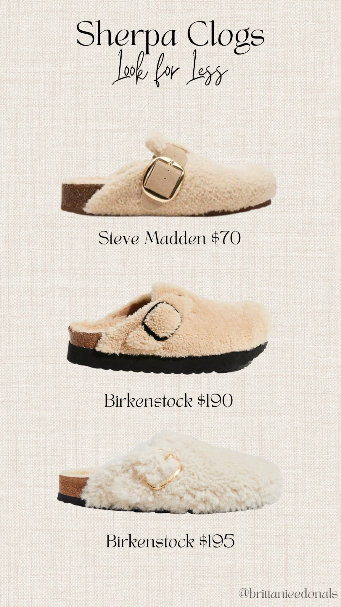 Look for less, Sherpa clogs!

Sherpa clogs, shearling clogs, fuzzy clogs, comfy shoes, fall shoes, fall trends, fall fashion, Birkenstocks.


#LTKshoecrush #LTKstyletip #LTKfindsunder100