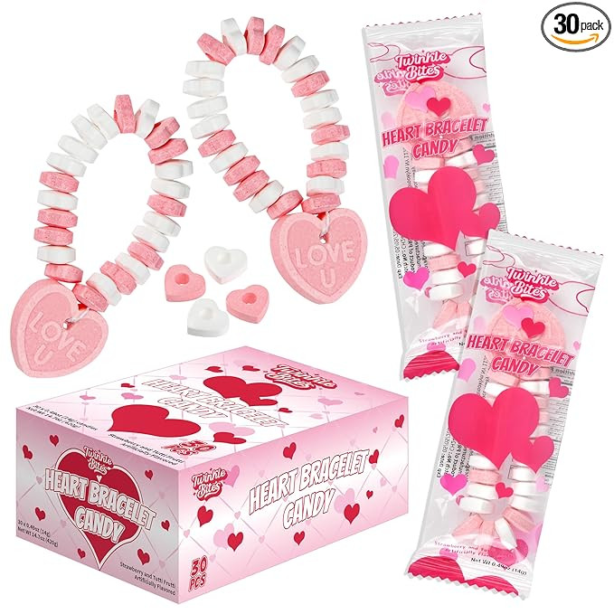 30 Pack Valentines Day Bracelet Candy – Individually Wrapped Holiday Themed Love Heart Candies ... | Amazon (US)