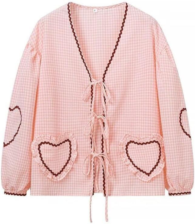 Women Bow Tie Front Shirt Top Y2K Cute Puff Sleeve Peplum Blouse Coquette Gingham Babydoll Cottag... | Amazon (US)