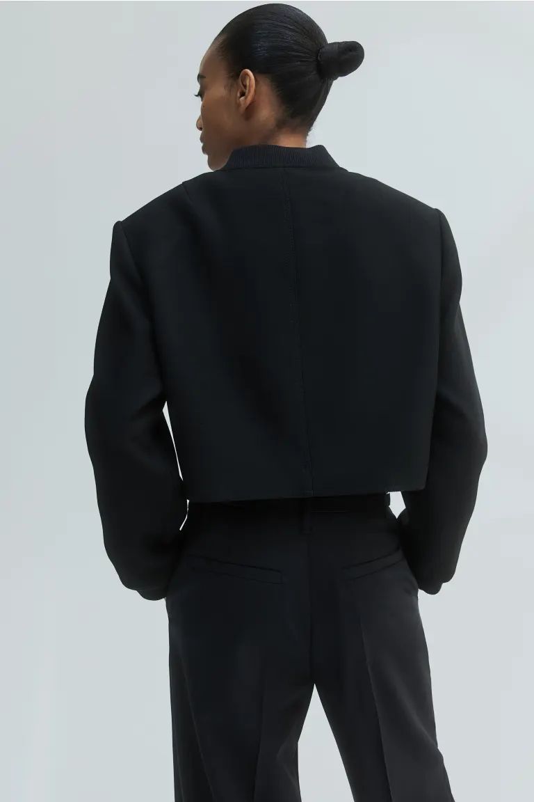 Short Jacket with Shoulder Pads - Black - Ladies | H&M US | H&M (US + CA)
