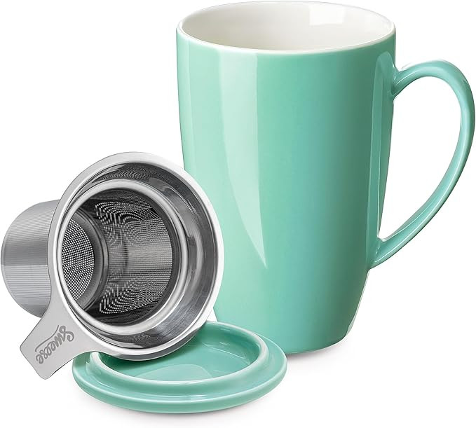 Sweese 15oz Porcelain Tea Mug with Infuser and Lid – Microwave Safe, Ergonomic Handle, Lead-Fre... | Amazon (US)