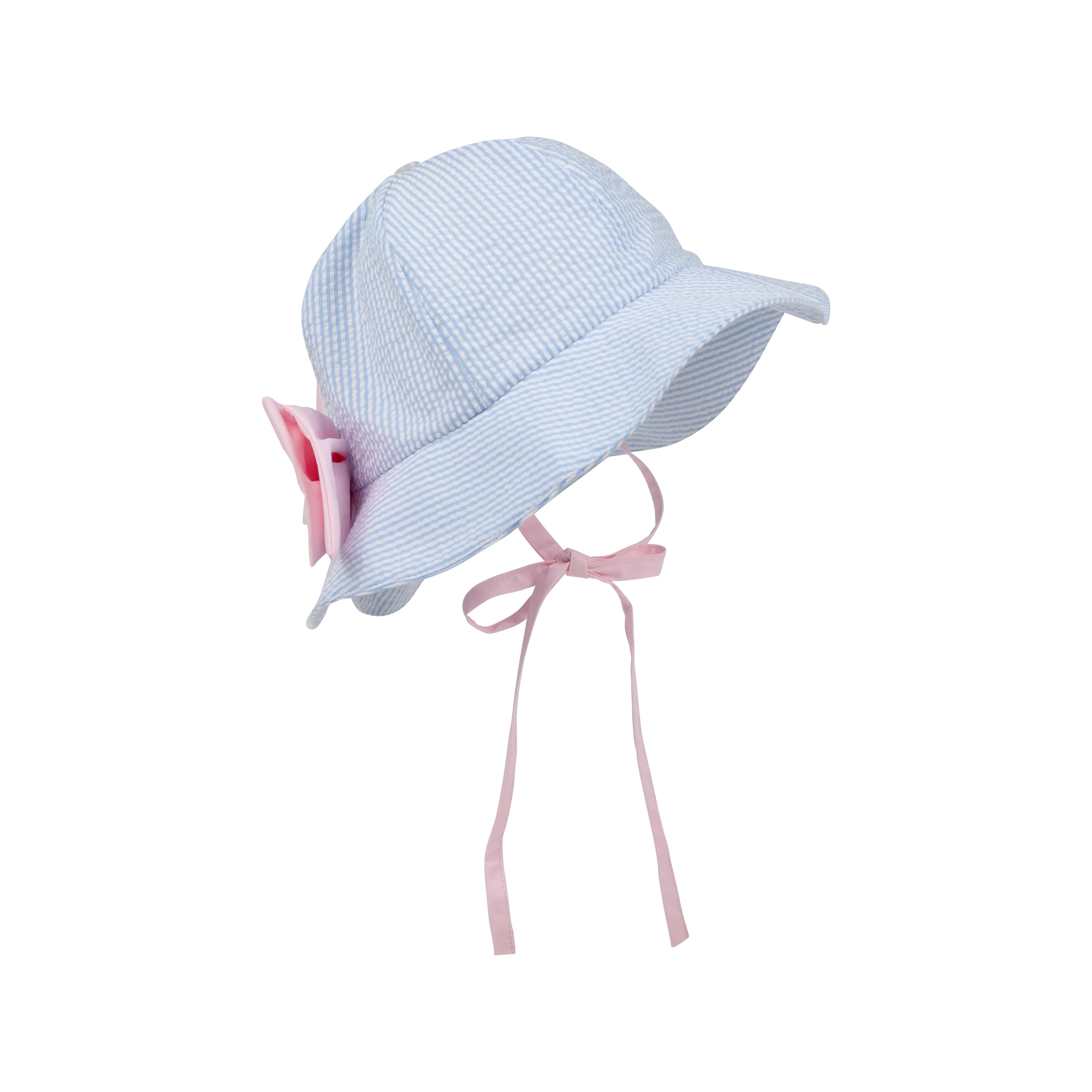 Pippa Petal Hat - Breakers Blue Seersucker with Palm Beach Pink | The Beaufort Bonnet Company