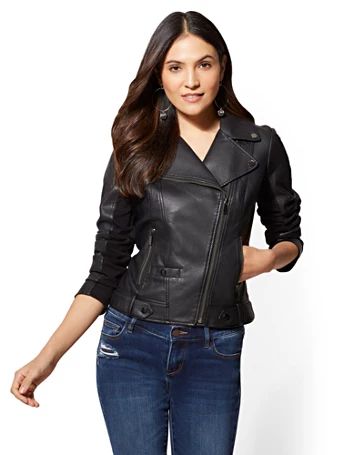 Black Faux-Leather Moto Jacket | New York & Company
