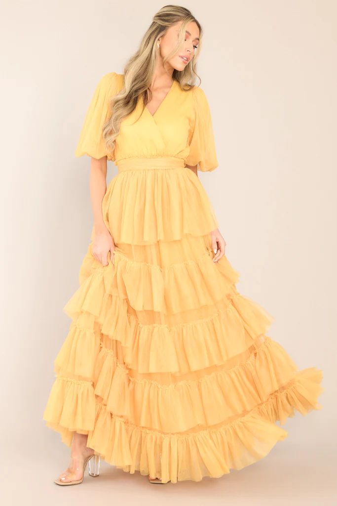 A Beautiful Feeling Yellow Tiered Tulle Maxi Dress | Red Dress