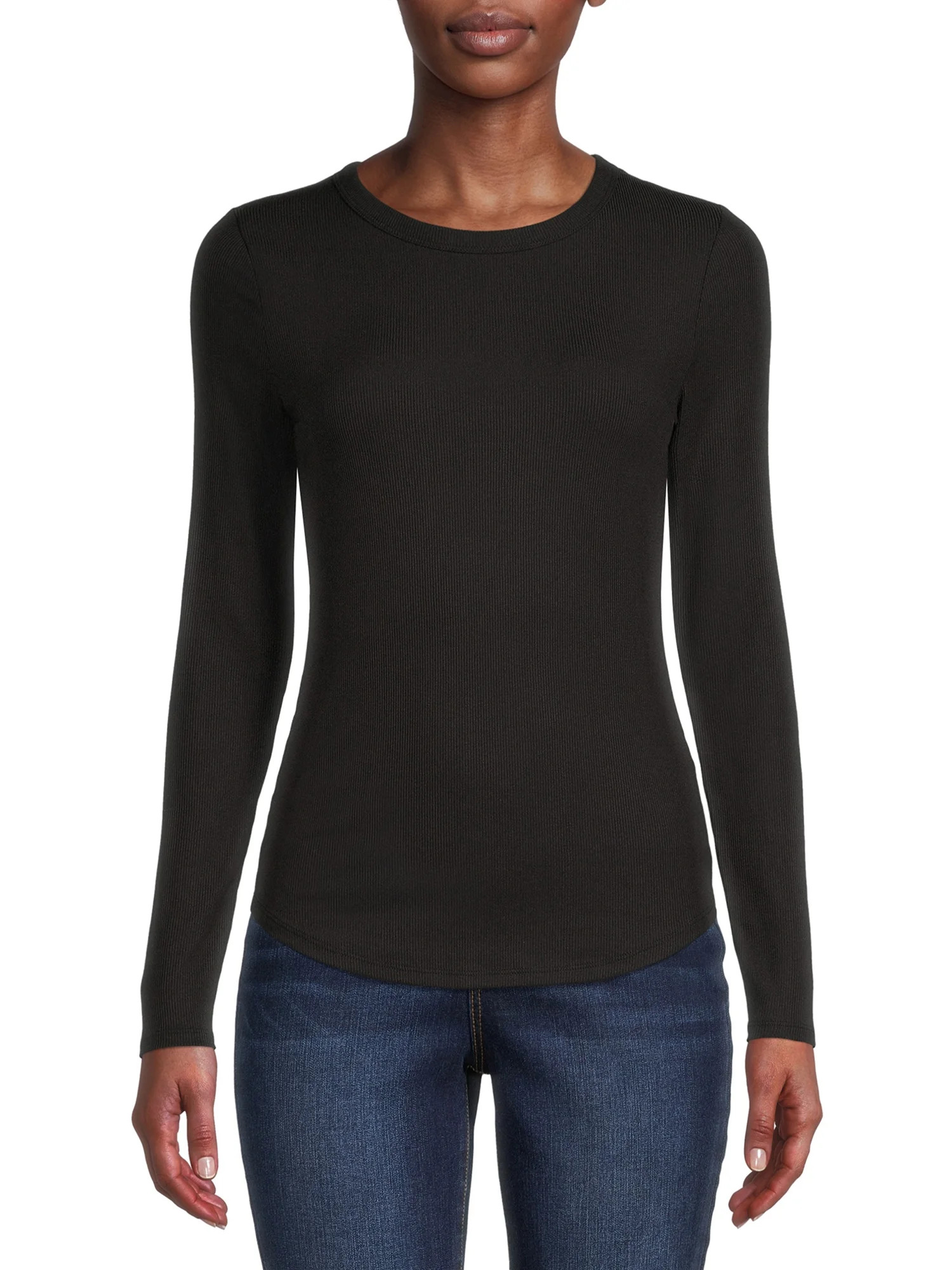 No Boundaries Juniors' Crew Ribbed Long Sleeve Tee | Walmart (US)