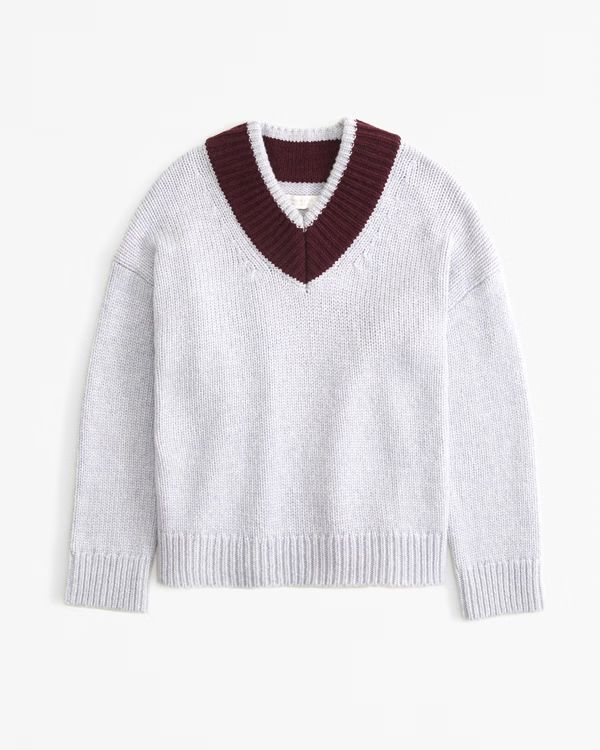 Merino Wool-Blend Contrast V-Neck Sweater | Abercrombie & Fitch (UK)