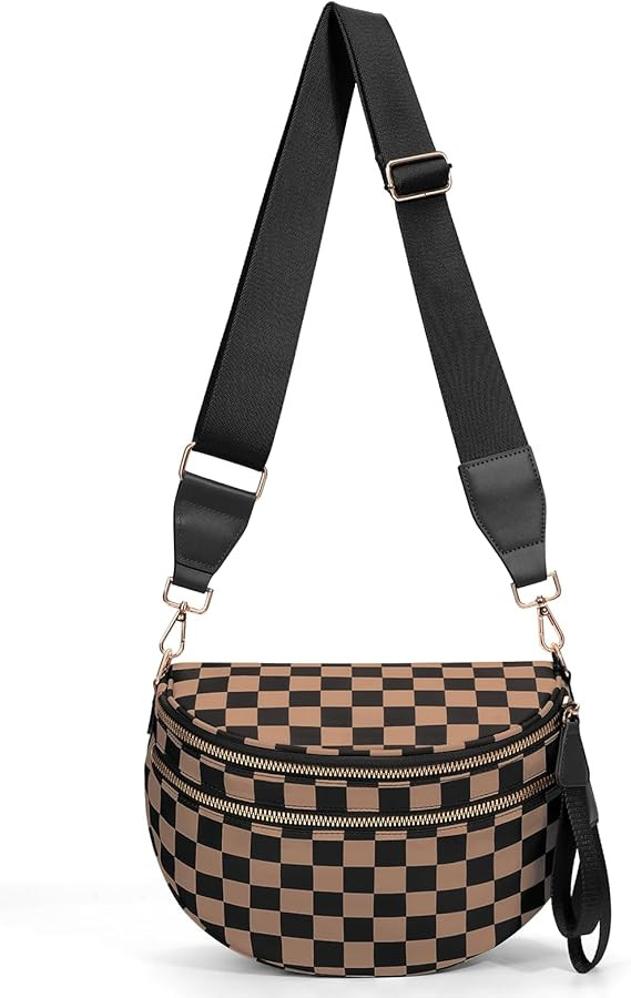 Checkered Crossbody Bum Bags for Women Nylon Checkered Purse Checkerboard Fanny Pack | Amazon (US)