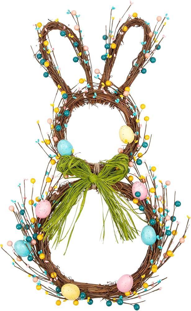 VGIA 27 Inch Artificial Easter Wreath Rabbit Wreath with Pastel Eggs and Mixed Twigs Spring Wreat... | Amazon (US)