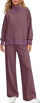 SENSERISE Womens 2 Piece Outfits Fall Matching Lounge Sets Mockneck Sweatshirt Wide Leg Pants Swe... | Amazon (US)