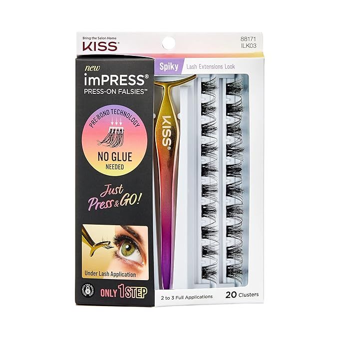 KISS imPRESS Press-On Falsies Eyelash Clusters Kit, Spiky, Black, Fuss Free, Invisible Band, Natu... | Amazon (US)