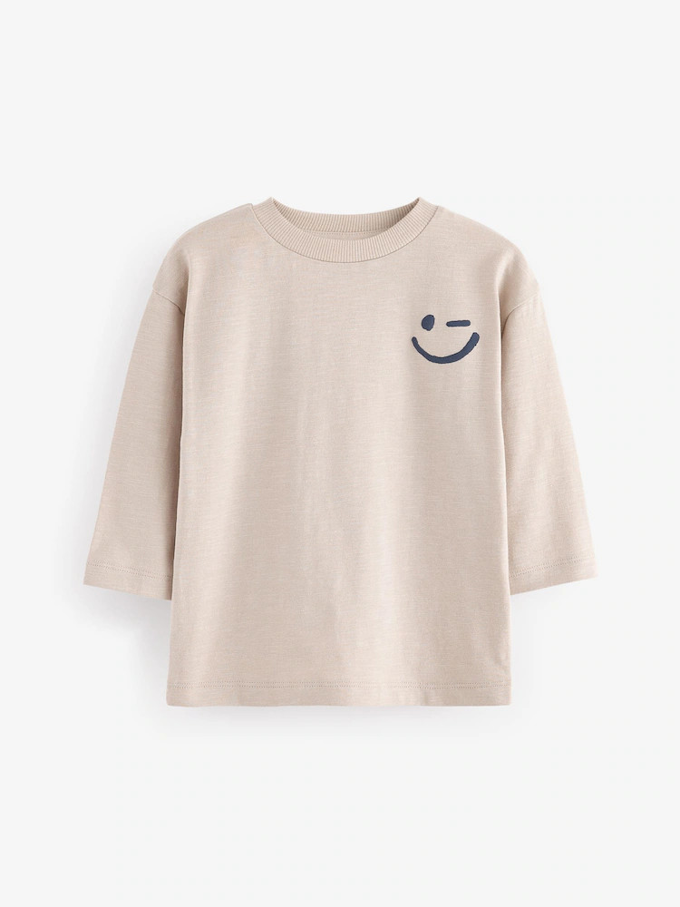 Ecru Cream Long Sleeves Semi Plain T-Shirt (3mths-7yrs) | Next US