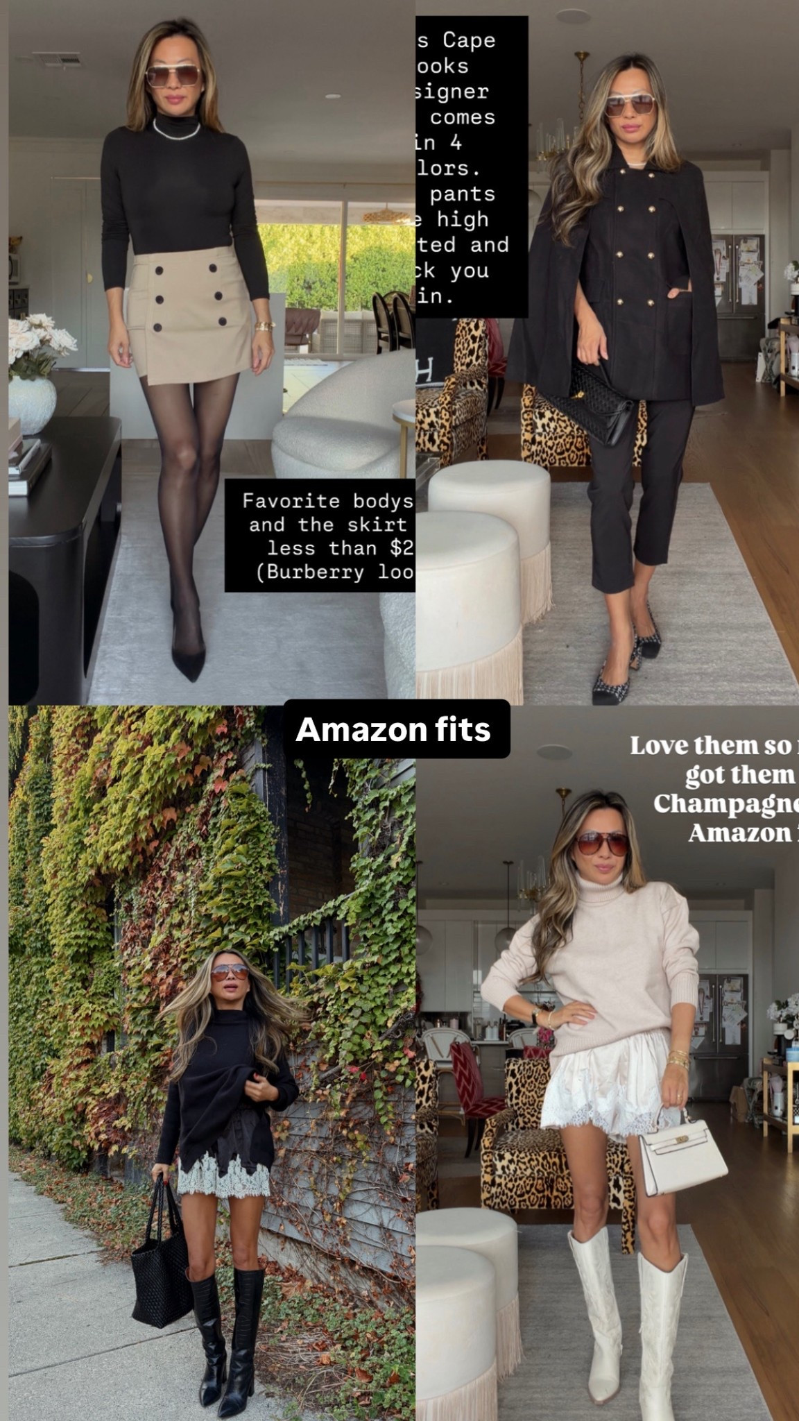Amazon fashion fits that look expensive. Satin shorts, Amazon sweaters, khaki skirt, best bodysuit, cape and best high waisted pants. All size small  

#LTKHoliday #LTKFindsUnder100 #LTKStyleTip