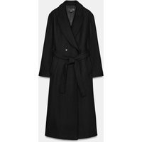 Zara - Long Belted Wool Coat - Black - S - Woman | Zara US