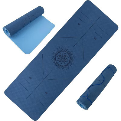 Non-Slip Yoga Mat with Alignment Marks – Lightweight Portable Exercise Mat with Carry Strap for Home, Travel & Fitness Blue one size | Target