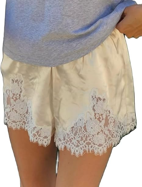 UAURORAO Women Satin Silk Shorts Lace Trim Patchwork Mini Micro Shorts Silky Low Rise Coquette Lo... | Amazon (US)