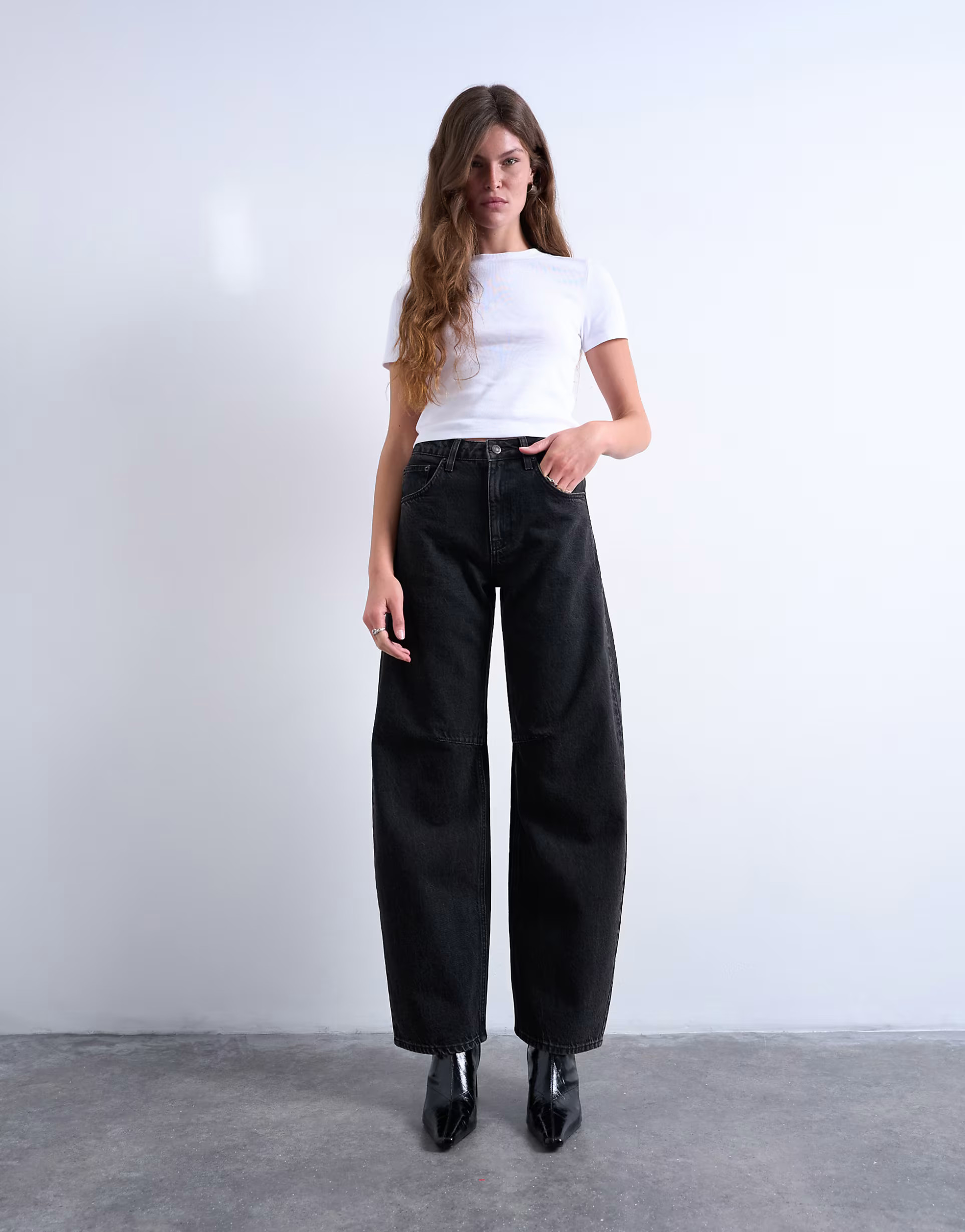 Topshop Barrel high rise jean in washed black | ASOS (Global)