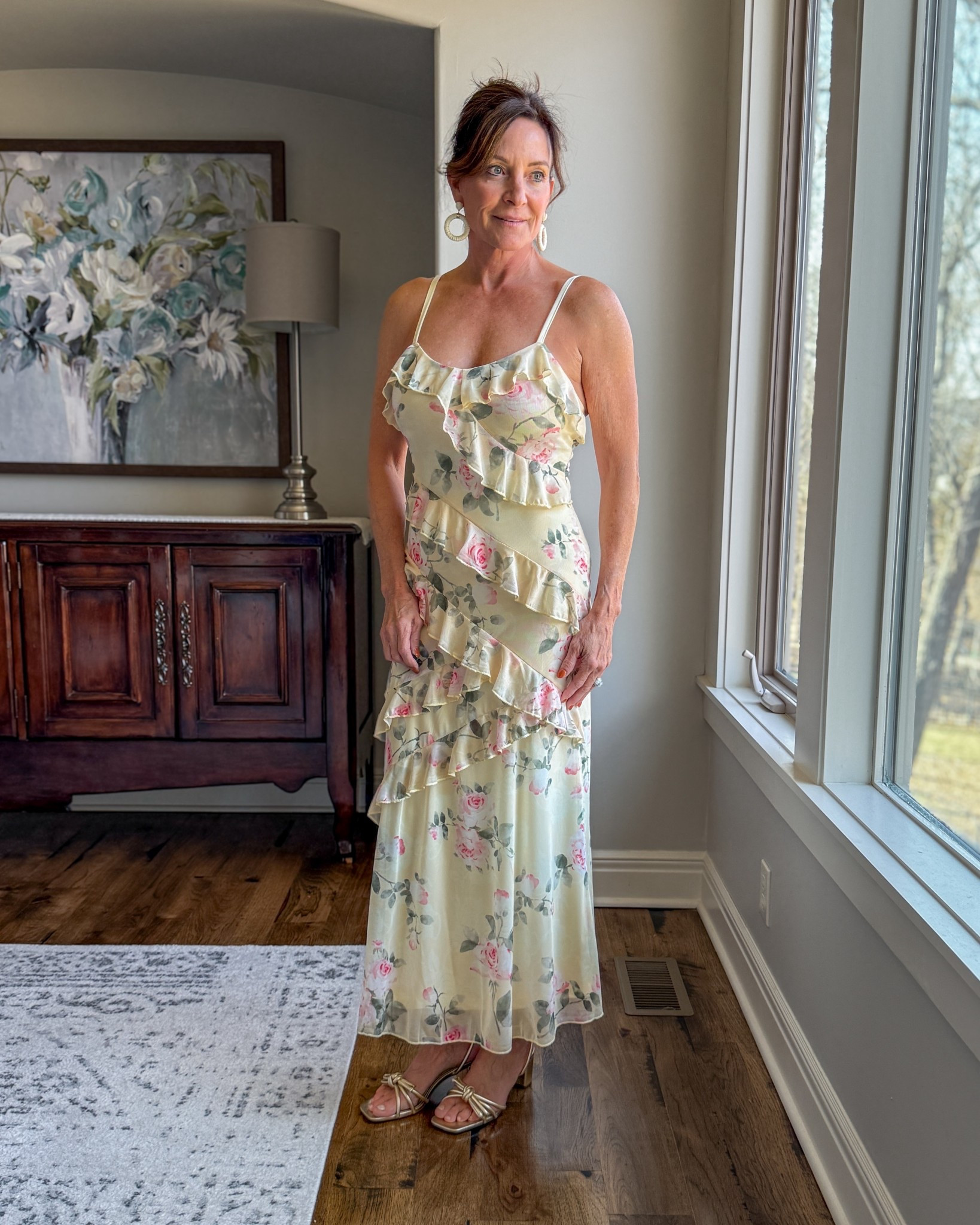 Soft romance. Structured confidence. 🌸

This ruffled floral midi balances feminine detail with a clean, elongating silhouette. The layered trim adds movement without overwhelming the frame.

Why it works:
• Vertical ruffles create flow
• Soft pastel print feels elevated, not busy
• Neutral sandals keep it refined

Let the texture do the talking. Keep accessories minimal.

#AmazonFashion #StyleOver40 #ModernMidlifeStyle #FeminineStyle #EffortlessElegance