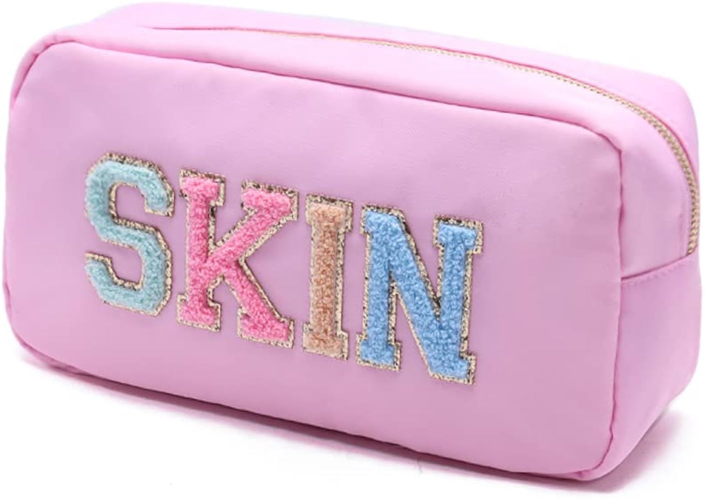YogoRun Large Glitter Letters Patches Makeup Pouch Travel Cosmetic Pouch Makeup Bag Cosmetic Bag ... | Amazon (US)