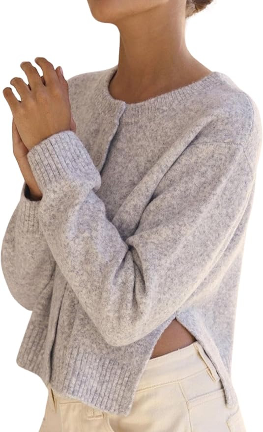 Women’s Crop Cardigan Sweaters Long Sleeve Side Split Cardigan Knitwear Trendy Button Down Knit... | Amazon (US)