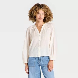 Women's Raglan Long Sleeve Blouse - Universal Thread\u2122 Cream L | Target