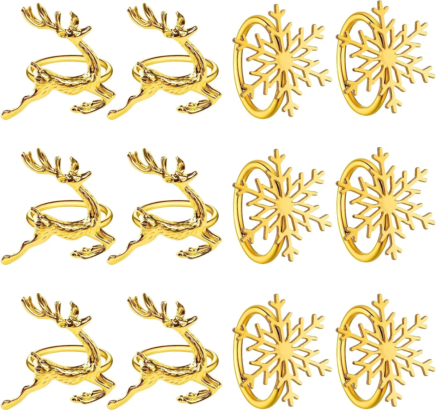 Homotte Gold Christmas Napkin Rings Set of 12, Christmas Reindeer and Snowflake Napkin Holders fo... | Walmart (US)