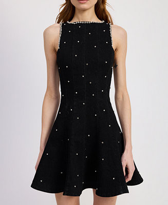 Women's Leah Denim Embellished Sleeveless Mini Dress | Macy's