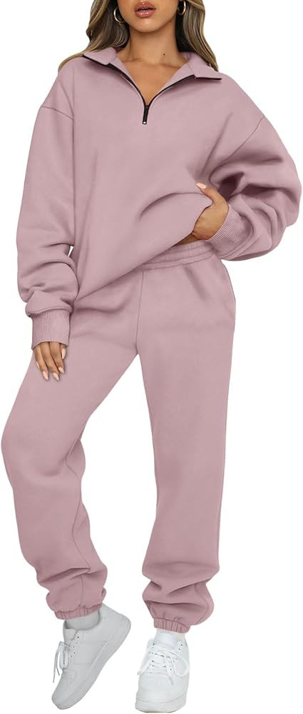 AUTOMET Women's Sweatsuits 2 Piece Outfits Long Sleeve Half Zip Pullover and Baggy Sweatpants wit... | Amazon (US)