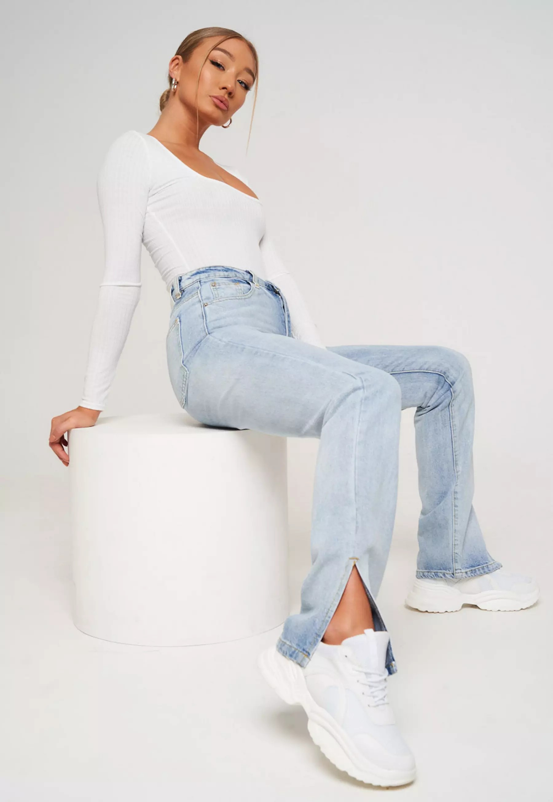 Light Blue Wrath Split Hem Jeans | Missguided (UK & IE)