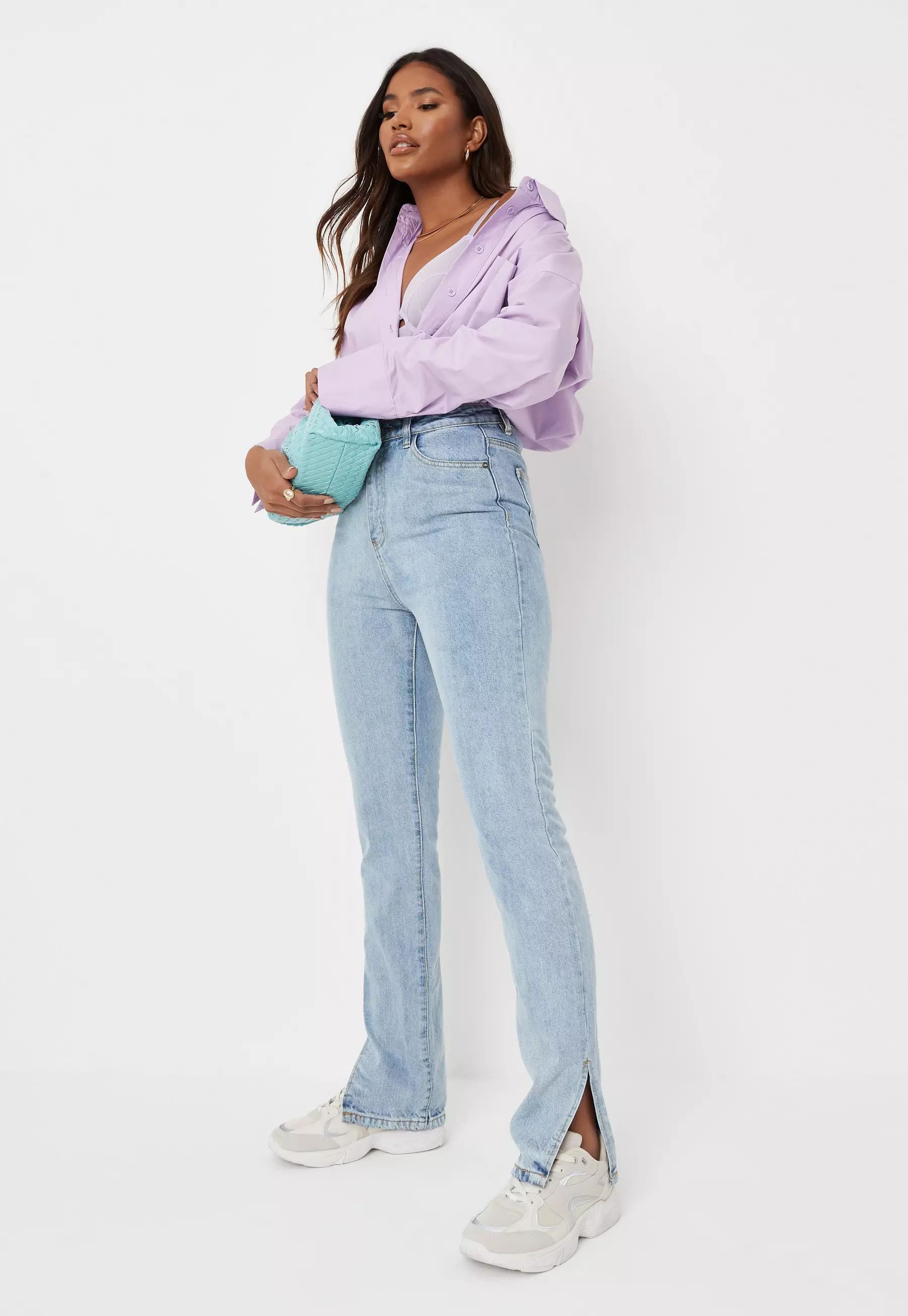 Light Blue Wrath Split Hem Jeans | Missguided (UK & IE)