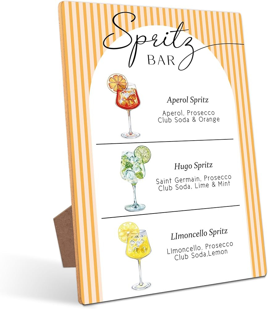 Aperol Hugo Limoncello Spritz Bar Table Sign - Spritz Cocktail Recipe, Perfect for Bridal Shower ... | Amazon (US)