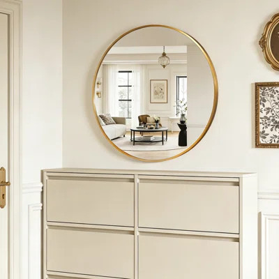 Wall Mounted Round Mirror With Aluminum Alloy Frame, Tempered Glass Round Mirror | Wayfair North America