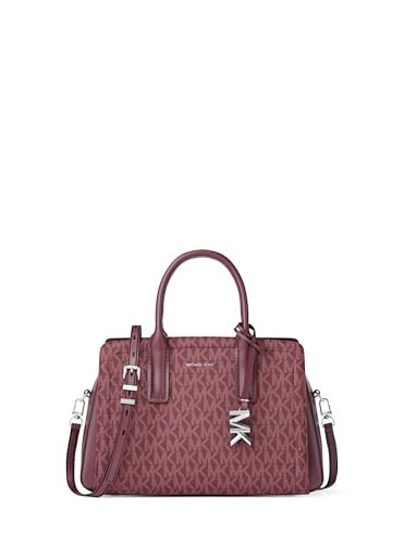 Michael Kors Laila Small Satchel, Silver-Tone Hardware/Tonal MK Signature Coated Twill/Oxblood | Amazon (US)