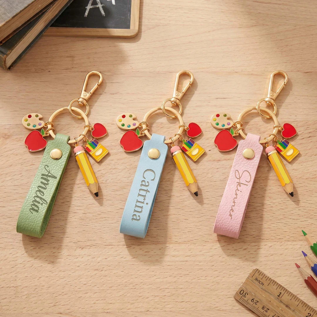 Teacher Appreciation Gift, Personalized Teacher Keychain, Custom Name Leather Keychain, Back to S... | Etsy (Global)