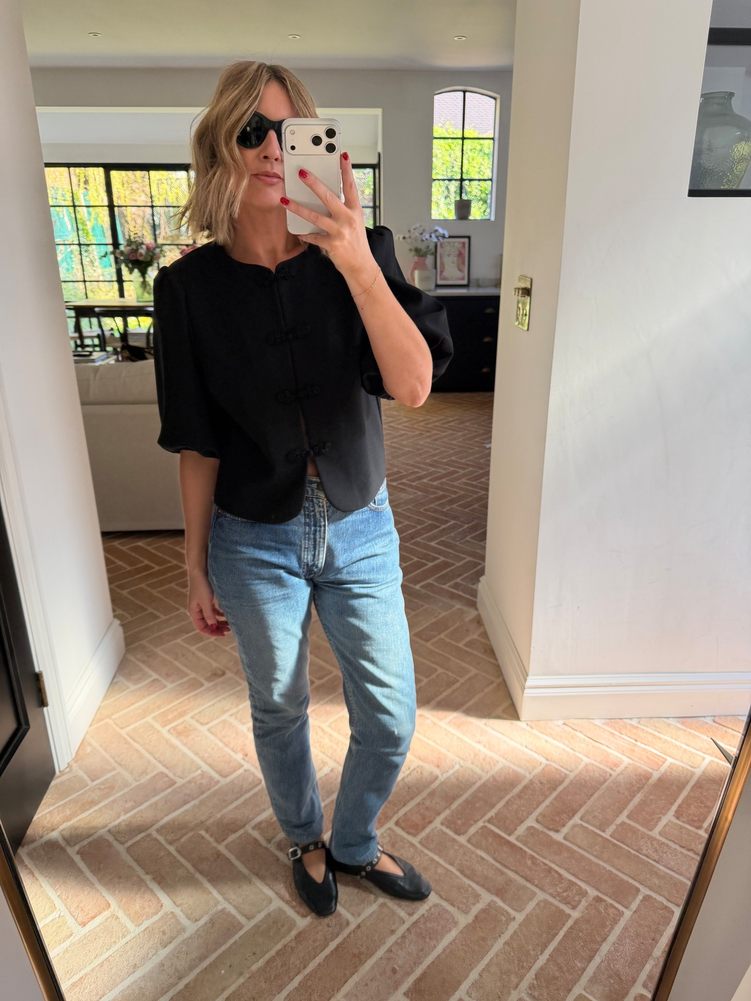 Puff Sleeve Top + Staple Blue Jeans + Flats  

 #LTKuk #LTKspring #LTKeurope