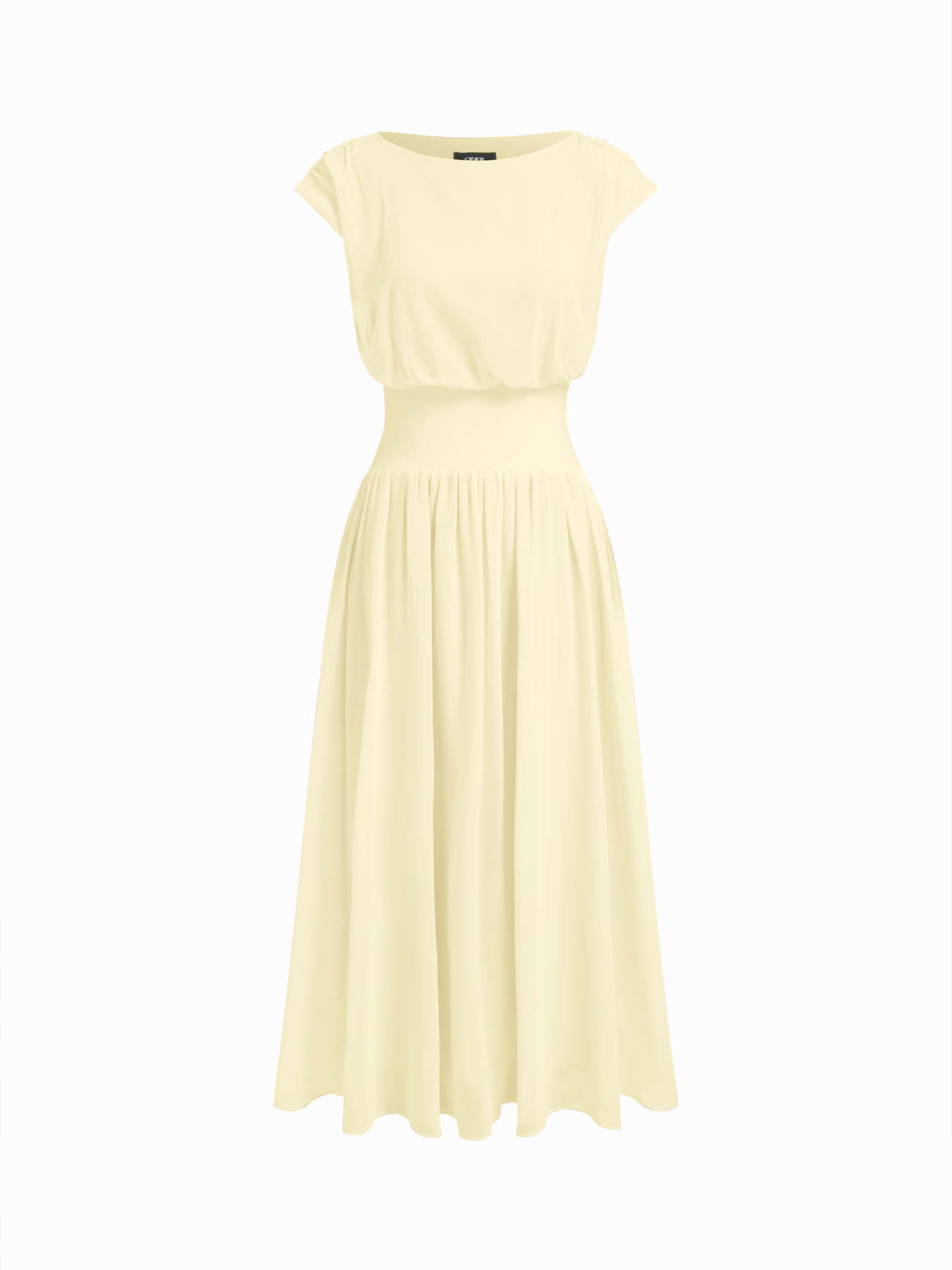 Stand Collar Tie-Neck Short Sleeve Draped Pocket Flared Maxi Dress CHF 47.90 | Cider