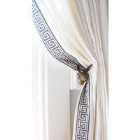 Rod Pocket Lined Linen Drapes With Greek Key Trim Curtain Panels, Pink, White, Off White | Etsy (US)