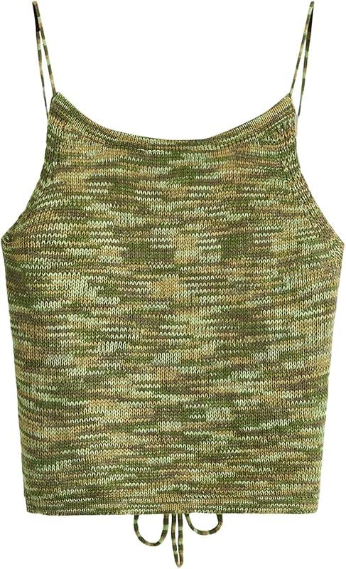 SweatyRocks Women's Sleeveless Space Dye Knit Camisole Criss Cross Backless Crop Top | Amazon (US)