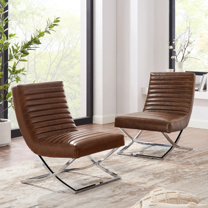 Magdaia Armless Tufted Genuine Leather Upholstered Accent Chair | Wayfair North America