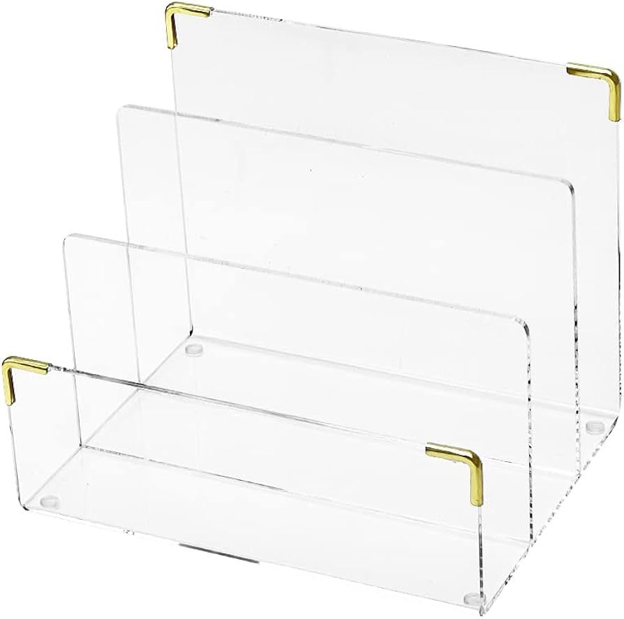 Clear Acrylic File Sorter with Gold Accents Desk File Folder Holder File Folder Rack for Document... | Amazon (US)